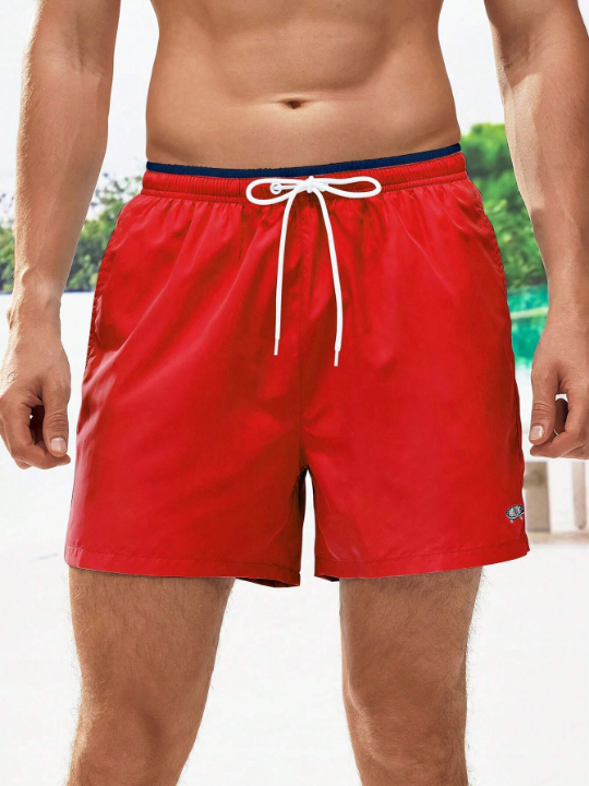 Manfinity Swimmode Men Letter Graphic Drawstring Waist Swim Trunks