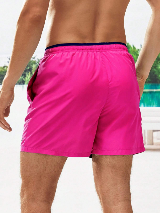 Manfinity Swimmode Men Letter Patched Detail Drawstring Waist Swim Trunks