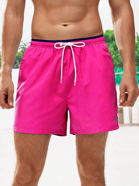 Manfinity Swimmode Men Letter Patched Detail Drawstring Waist Swim Trunks