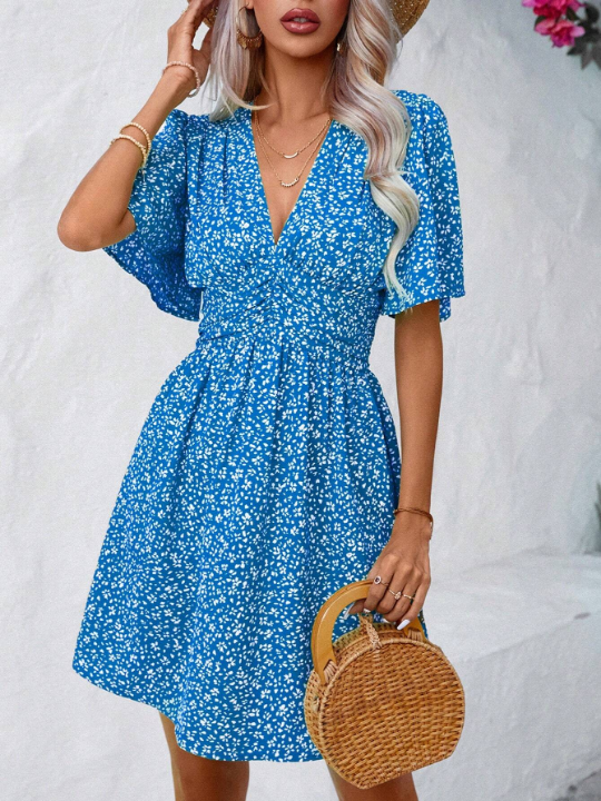 Frenchy Women's Floral Ruffle Sleeve Dress