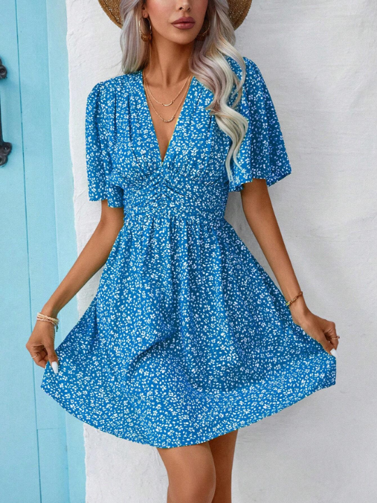 Frenchy Women's Floral Ruffle Sleeve Dress