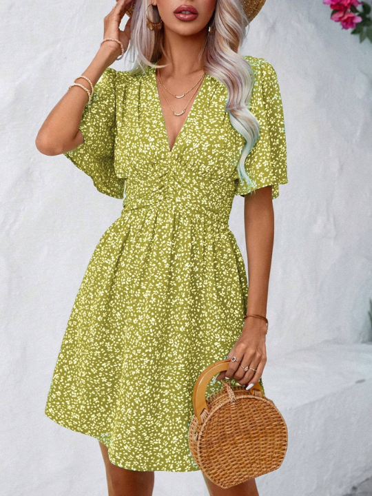 Frenchy Women's Floral Ruffle Sleeve Dress