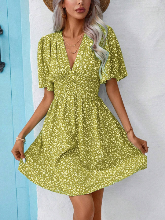 Frenchy Women's Floral Ruffle Sleeve Dress