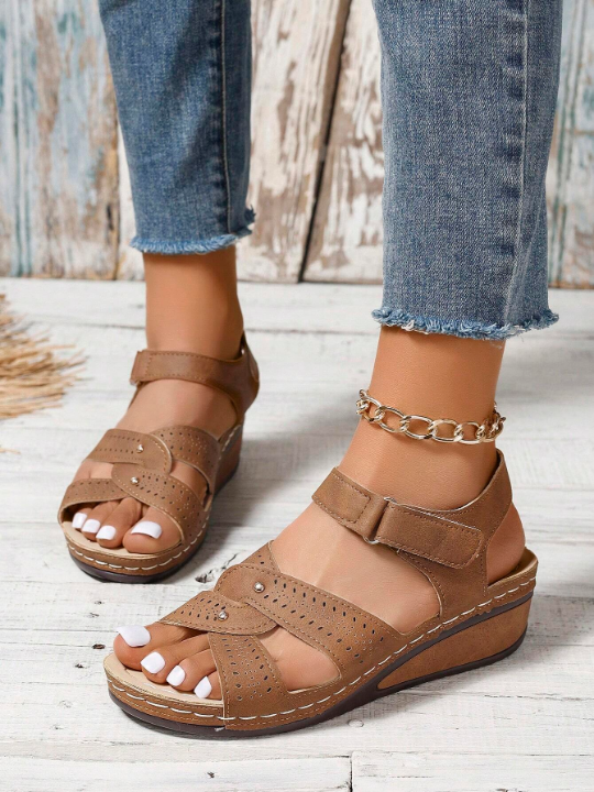 Casual Thick-Soled Round-Toe Women'S Sandals With Magic Tape