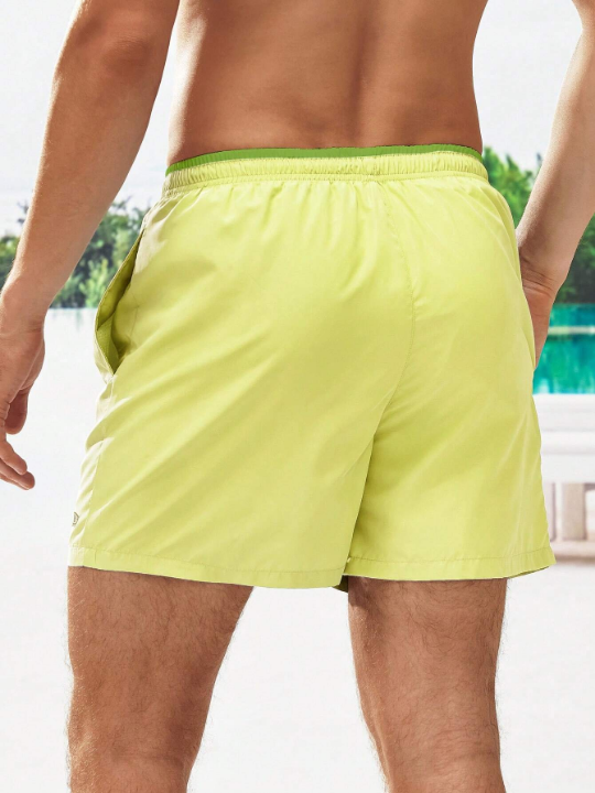 Manfinity Swimmode Men Letter Patched Detail Drawstring Waist Swim Trunks