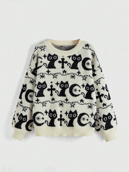 ROMWE Goth Cartoon Star Pattern Drop Shoulder Sweater