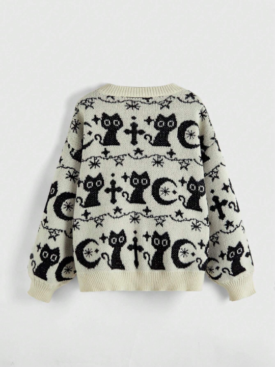 ROMWE Goth Cartoon Star Pattern Drop Shoulder Sweater