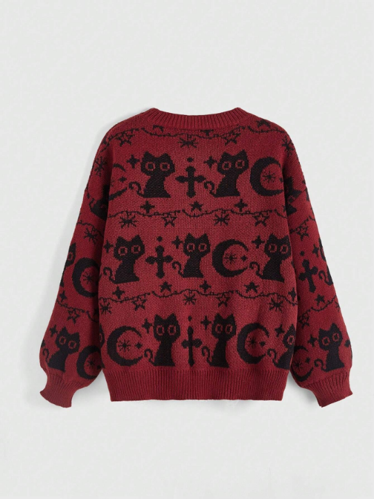 ROMWE Goth Women's Cartoon Pattern Drop Shoulder Sweater