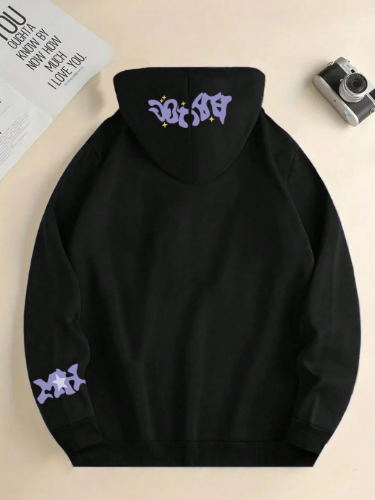 Manfinity Hypemode Men's Loose-Fit Fleece Hoodie Pullover With Letter Print