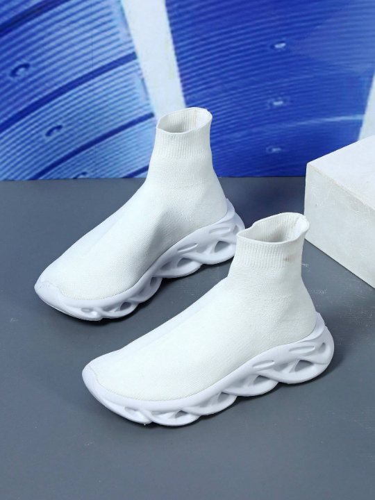 White Soft & Light Unisex Sock Shoes For Men & Women, Suitable For Casual, Walking, School, And Gift