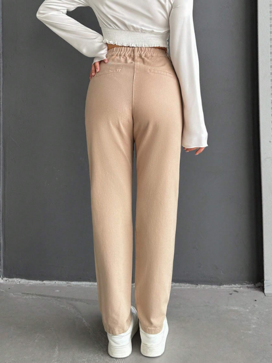 Frenchy Solid Fold Pleated Carrot Pants