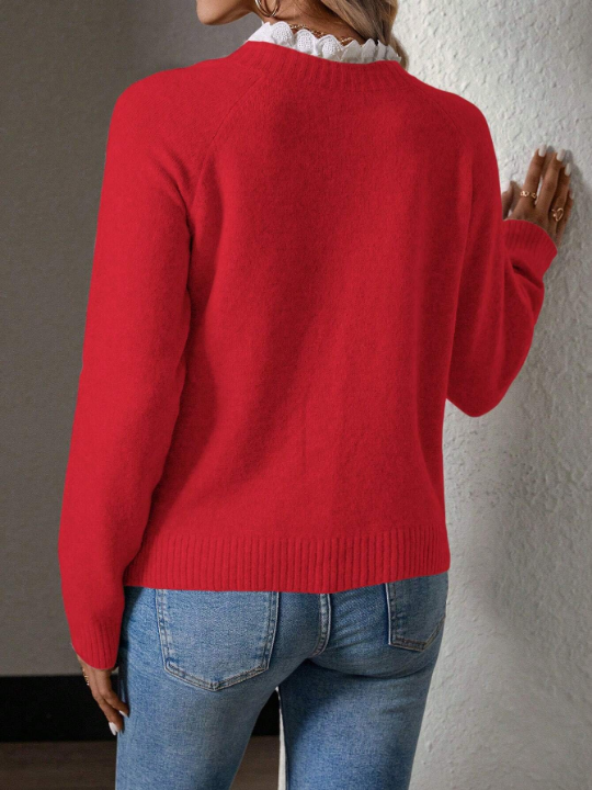 Priv Color Block Knit Sweater With Button Detail On Collar