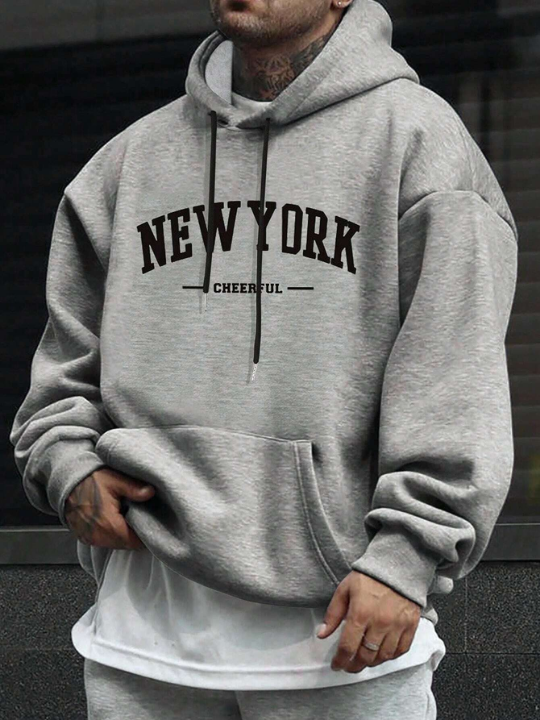 Manfinity Sporsity Men's Letter Printed Hooded Sweatshirt With Drawstring