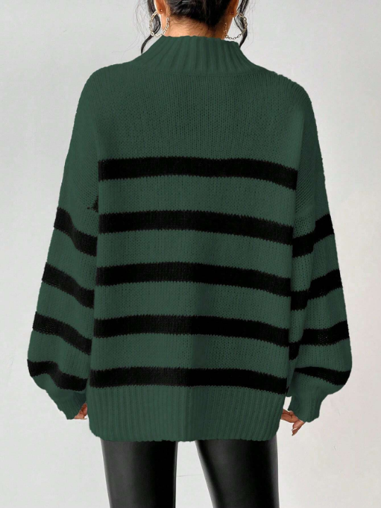 Essnce Women'S Stand Collar Striped Sweater