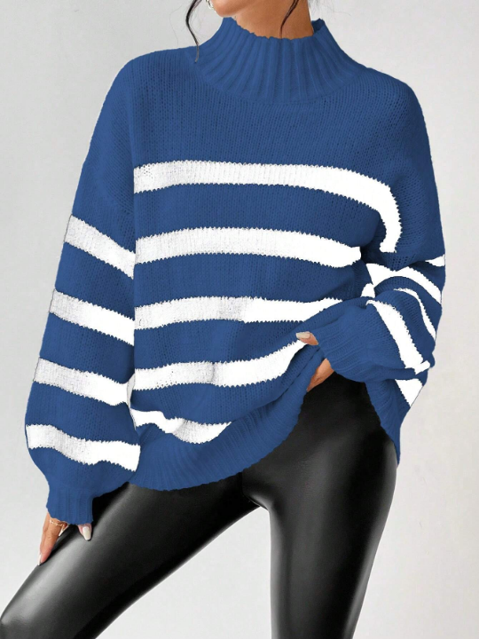 Essnce Women'S Striped Lantern Sleeve Sweater