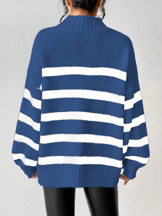 Essnce Women'S Striped Lantern Sleeve Sweater