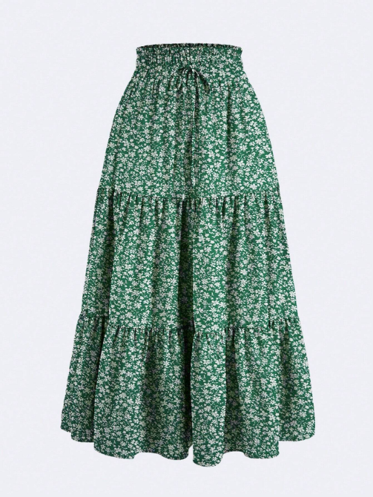 Floral Print Tiered Ruched Elastic waist Vacation Skirts