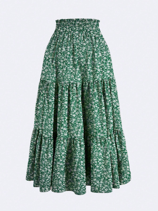 Floral Print Tiered Ruched Elastic waist Vacation Skirts