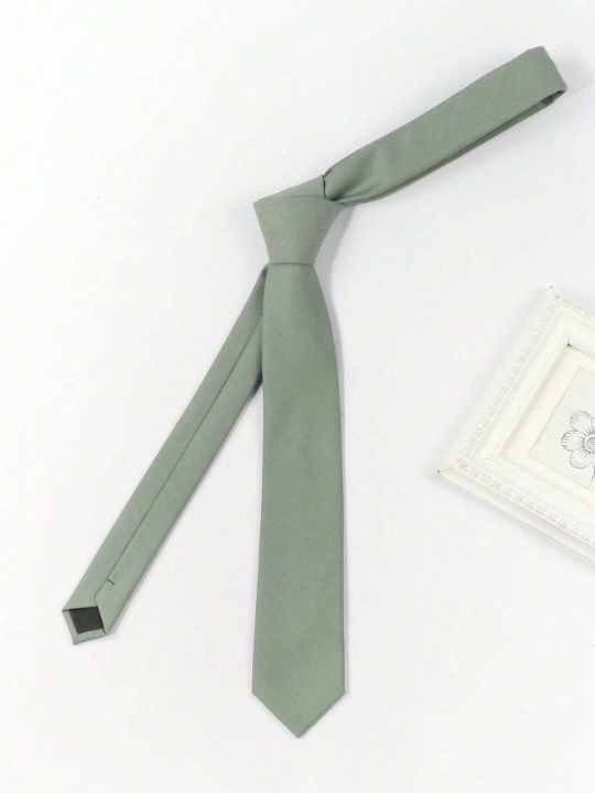 1pc Men's Mint Green Fashionable Necktie Made Of Suit Fabric With Diagonal Thin Striped & Checked Pattern, Business Style