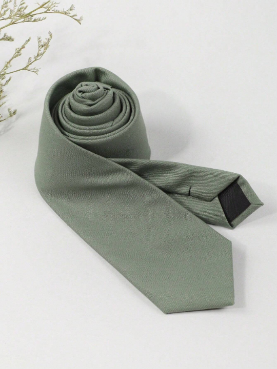 1pc Men's Mint Green Fashionable Necktie Made Of Suit Fabric With Diagonal Thin Striped & Checked Pattern, Business Style