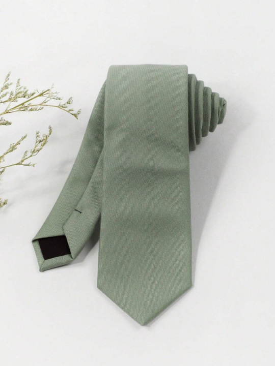 1pc Men's Mint Green Fashionable Necktie Made Of Suit Fabric With Diagonal Thin Striped & Checked Pattern, Business Style