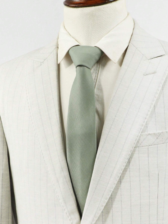 1pc Men's Mint Green Fashionable Necktie Made Of Suit Fabric With Diagonal Thin Striped & Checked Pattern, Business Style