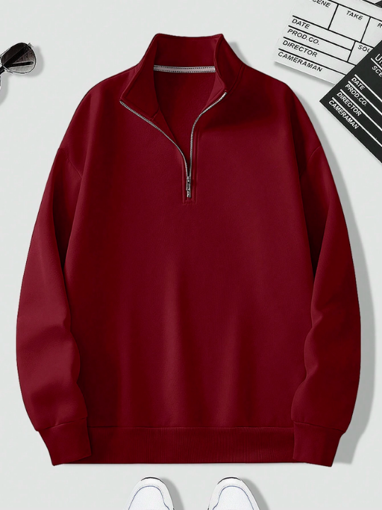 Men's Zipper Half Placket Drop Shoulder Long Sleeve Sweatshirt