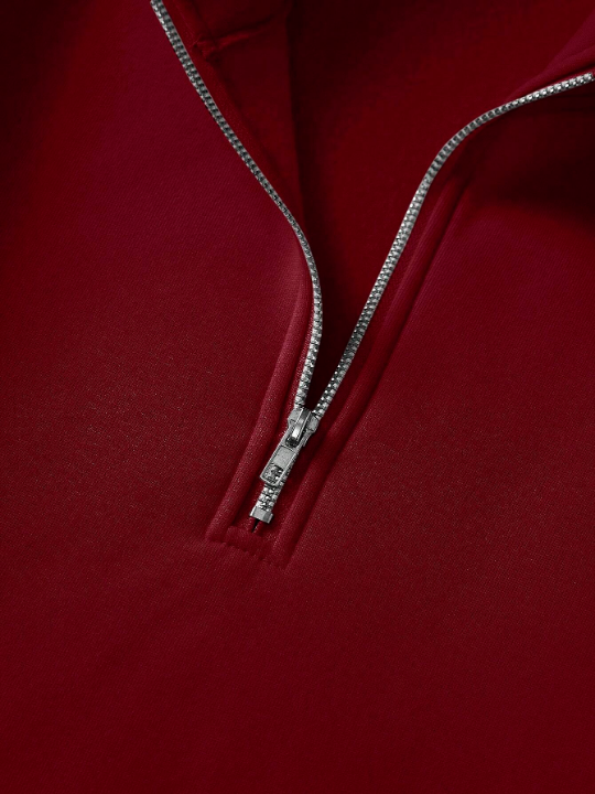 Men's Zipper Half Placket Drop Shoulder Long Sleeve Sweatshirt