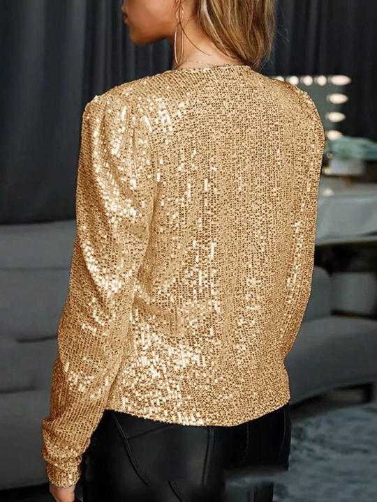Golden Glitter Round Neck Regular Fit Elegant Jacket