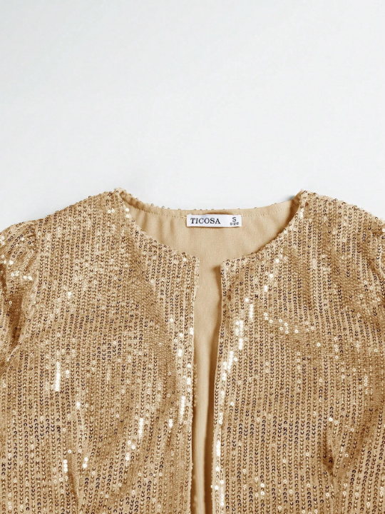 Golden Glitter Round Neck Regular Fit Elegant Jacket