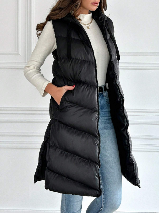 Frenchy Zip Up Hooded Vest Puffer Coat