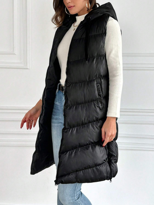 Frenchy Zip Up Hooded Vest Puffer Coat