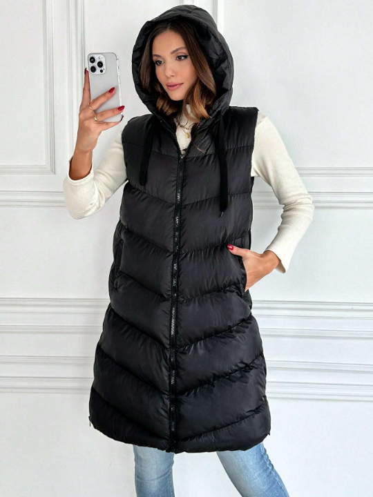 Frenchy Zip Up Hooded Vest Puffer Coat