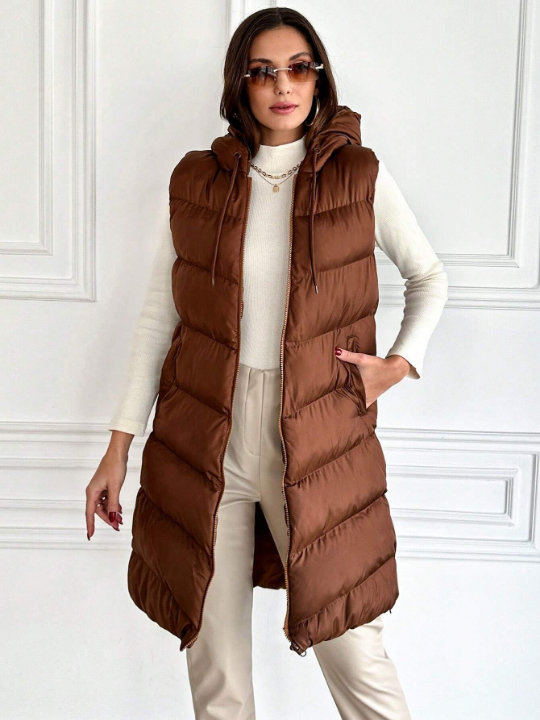 Zip Up Hooded Puffer Vest Coat