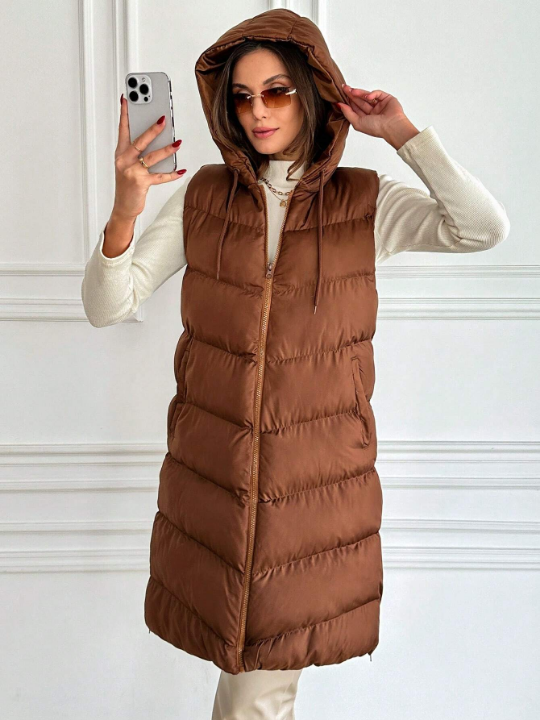 Zip Up Hooded Puffer Vest Coat