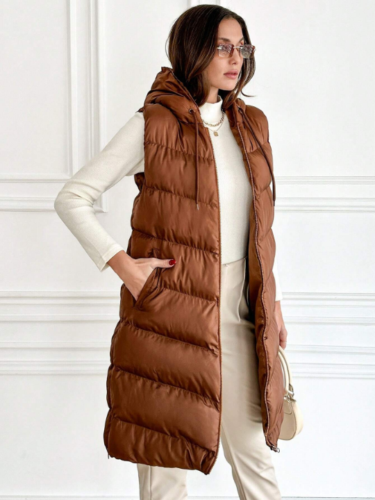 Zip Up Hooded Puffer Vest Coat