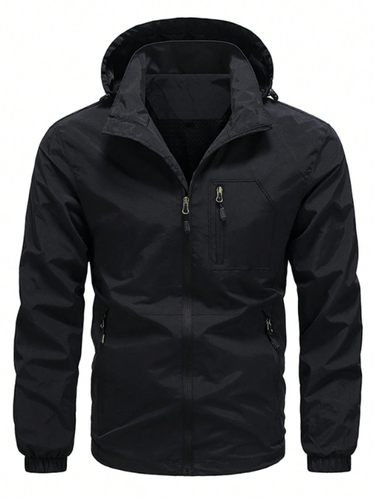 Men's Windproof Zipper Front Hooded Jacket