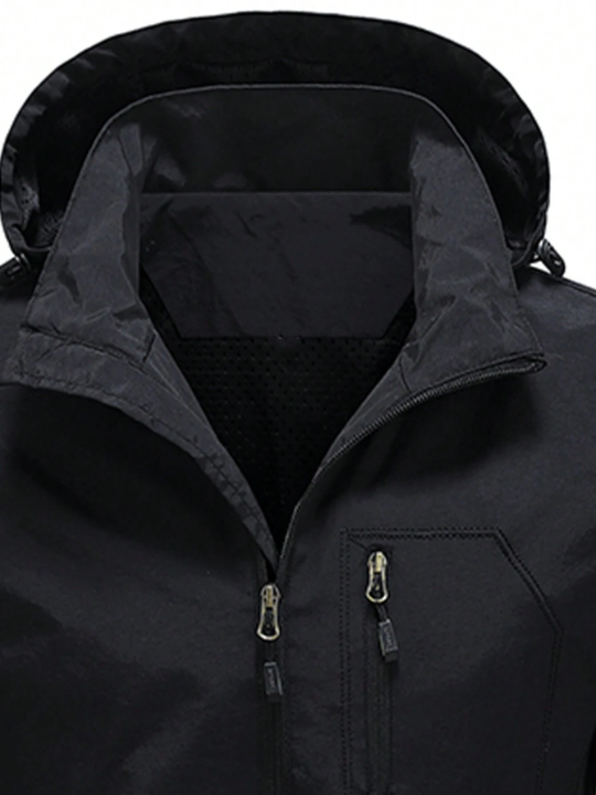 Men's Windproof Zipper Front Hooded Jacket