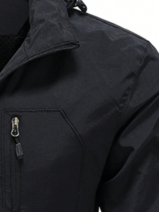 Men's Windproof Zipper Front Hooded Jacket