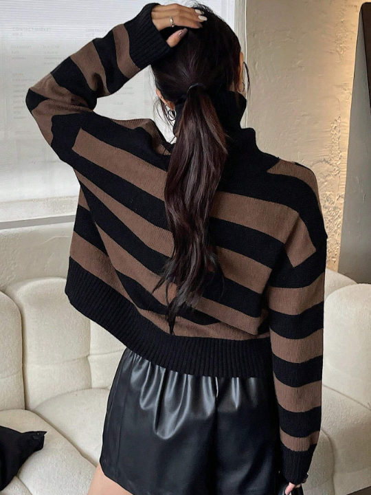 DAZY Color Block Striped Turtleneck Sweater Pullover