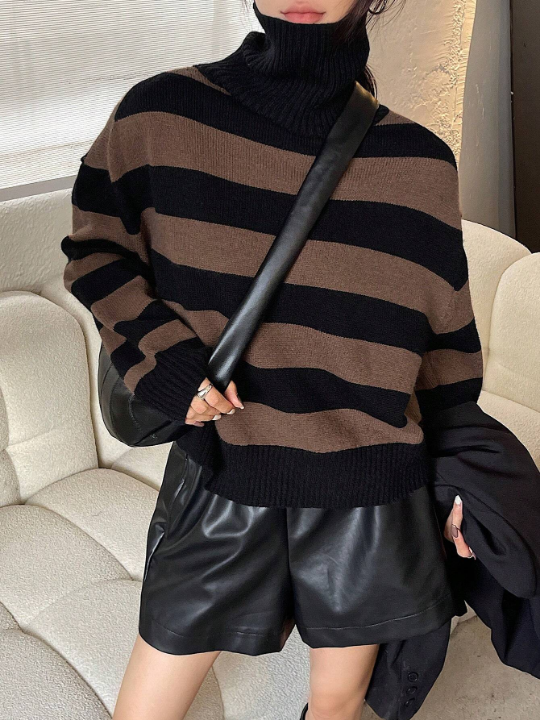 DAZY Color Block Striped Turtleneck Sweater Pullover