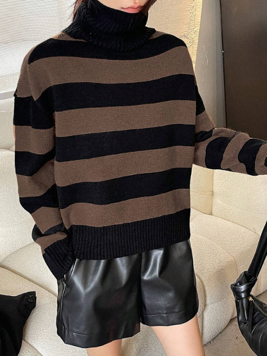 DAZY Color Block Striped Turtleneck Sweater Pullover