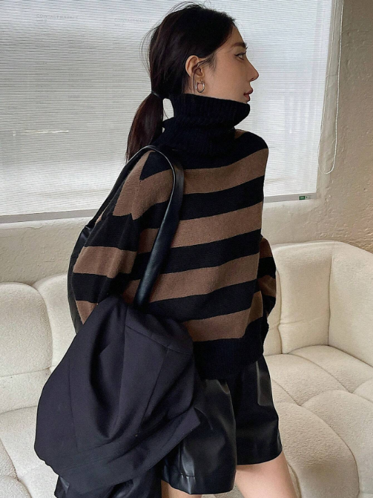 DAZY Color Block Striped Turtleneck Sweater Pullover