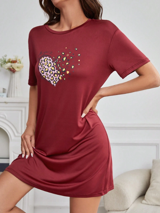 Women's Leopard Print Short Sleeve Sleep Dress