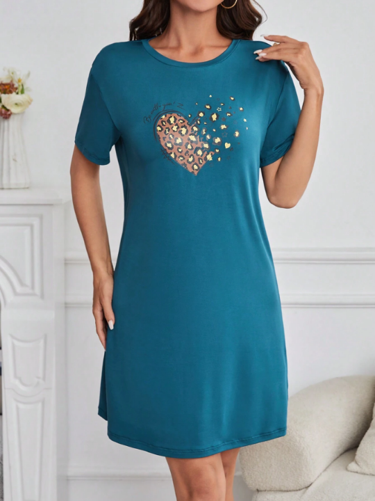 Women's Leopard Heart Print Sleep Dress