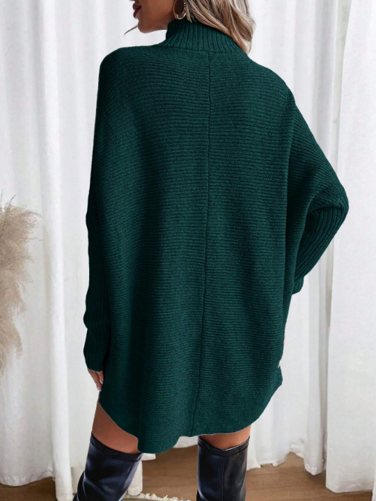 Essnce Women's Solid Color Turtleneck Batwing Sleeve Sweater