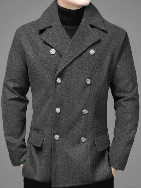 Manfinity Homme Men's Woolen Coat With Collar And Double Breasted Buttons