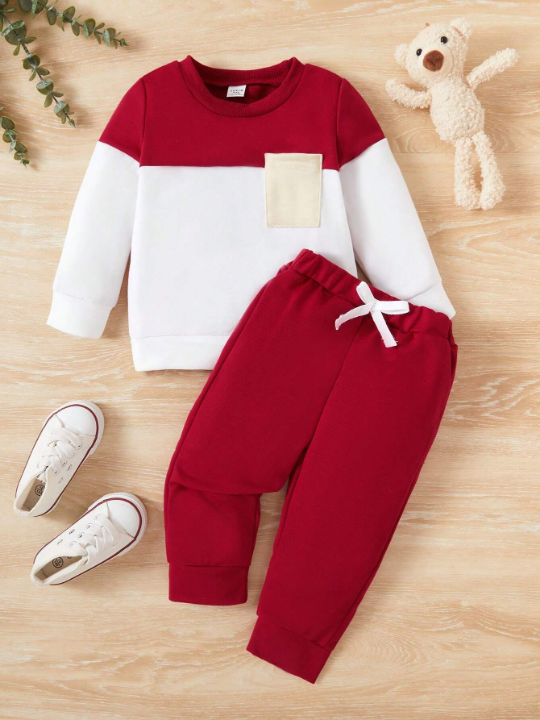 Baby Boy Color Block Round Neck Sweatshirt And Pants Set