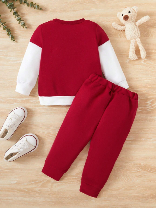 Baby Boy Color Block Round Neck Sweatshirt And Pants Set