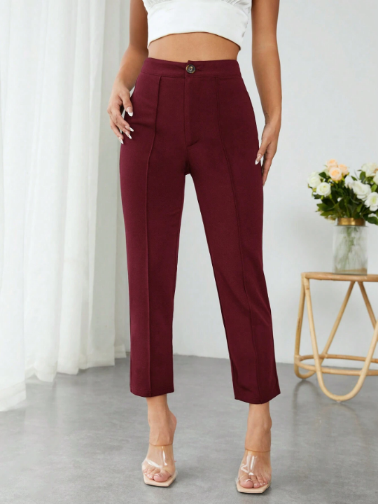 PETITE Solid Color High Waisted Long Trousers